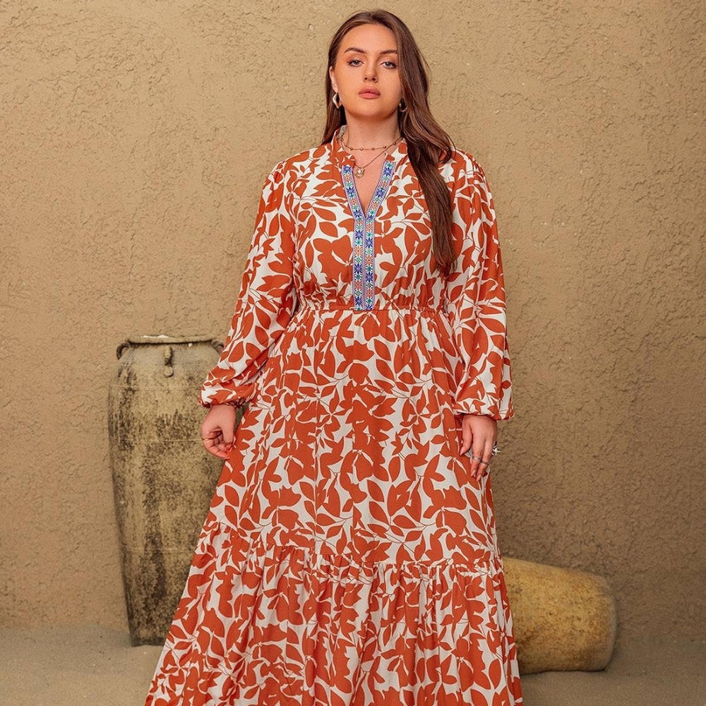 Rustty Dusty Printed Notched‎ Long Sleeve Maxi Dress Size 1XL - Picture 4 of 14